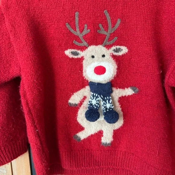 Zara Kids reindeer wool sweater crewneck 3D intarsia toddler girl boy Christmas - Picture 2 of 8